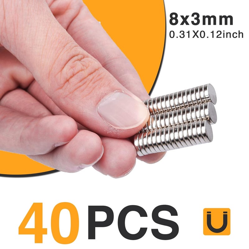 TRYMAG 40Pcs Refrigerator 8x3mm Small Round Magnets for Crafts, Mini Rare Earth Tiny Strong Neodymium Disc Magnets for Whiteboard, Fridge, Office, Hobbies, Kitchen, DIY - Image 3
